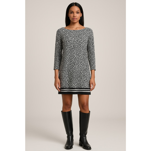 Michael Kors Leopard Black White Animal Print Dress Long Sleeve Womens Sz Small - Picture 1 of 9
